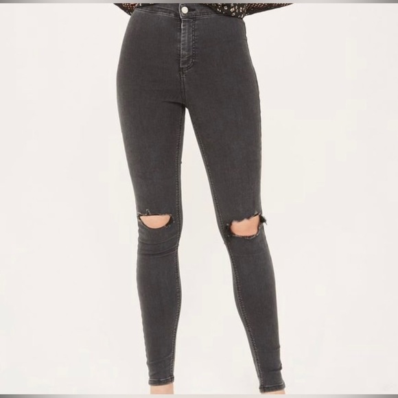 ! 2 for 20 ! TOPSHOP WASHED GRAY SKINNY HIGH WAISTED RIPPED JEANS JONI - Picture 2 of 9